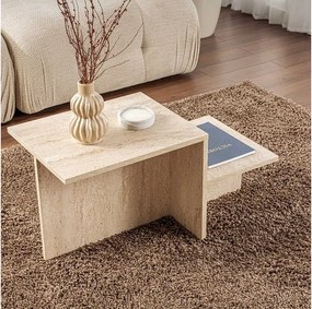 Skandynawski stolik kawowy Harmony 80x40x40 cm beżowy z efektem marmuru trawertyn, płyta wiórowa, bez schowka