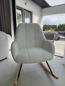 Fotel bujany do salonu, sypialni, na płozach jasny beż, tkanina boucle, FW2