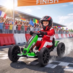 AIYAPLAY Elektryczny gokart dla dzieci 12V z 2 silnikami, 4-stopniowo regulowanym siedziskiem, systemem Soft-Start, koła EVA, reflektory LED | Aosom PL