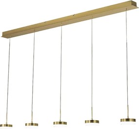 Lampa wisząca Fabas Luce Dunk z 5 źródłami światła - 40 W, ściemnialna dioda LED - mosiądz satynowy, konstrukcja liniowa