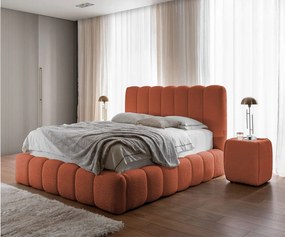 FURNISTAR Łóżko tapicerowane CHLOE z pojemnikiem 180x200|Łóżko dwuosobowe z pojemnikiem i stelażem|Wygląd boxspring|bez materaca|do sypialni-pomarańczowy