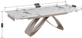 Rozkładany stół z ceramicznym blatem Luigi 160-240 cm, biały marmur/kaszmir