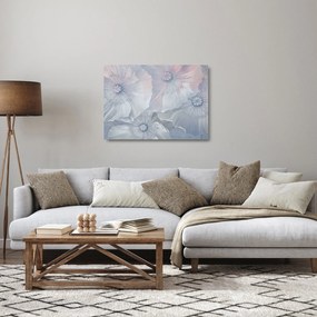 Obraz na szkle - Niebieskie kwiaty na ścianie (70x50 cm)