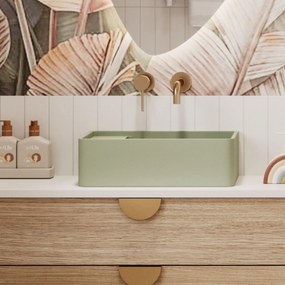 Umywalka z kamienia syntetycznego nablatowa / wisząca prostokątna zielona 43 cm x 25 cm EVELIA Green : Otwór na baterię - Nie, Typ montażu - nablatowa