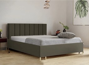 Łóżko tapicerowane MALIBU, wezgłowie, obicie MONOLITH, pojemnik na pościel, podnośnik gazowy, wysokość spania 39 cm, 120x200 cm, Oliwkowa Zieleń