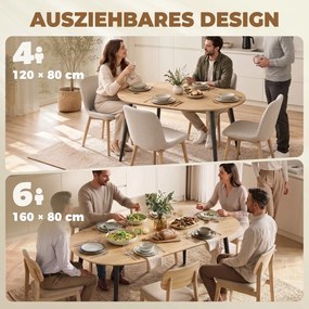 HOMCOM Stół rozkładany 120-160 x 80 cm stół jadalny dla 4-6 osób w stylu wiejskim do kuchni, jadalni, dąb | Aosom PL