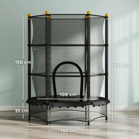 HOMCOM Trampolina dla dzieci, Ø140 cm, z siatką bezpieczeństwa, na zewnątrz i do środka, stal, plastik, do 50 kg, czarna