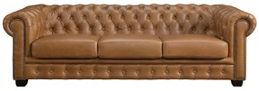 Kanapa 4-osobowa BRENTON w stylu chesterfield ze 100% bawolej skóry – kolor karmelowy vintage
