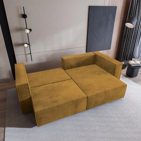Masseno Narożnik NERIO z funkcją spania i pojemnikiem na pościel Narozniki L, Rozkładana sofa - Żółty, MONOLITH 48