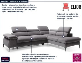 Szary welurowy narożnik rozkładany B6-T86