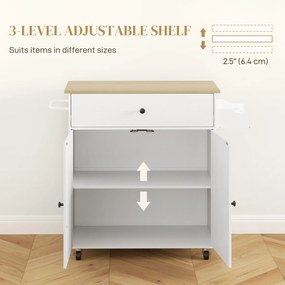 HOMCOM Wózek Kuchenny z Szufladą, Szafką, Uchwytem na Ręcznik, 106 x 42 x 87 cm, Biały/Dąb