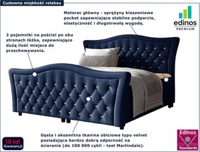 Granatowe łóżko kontynentalne z pojemnikiem 5 rozmiarów L4-R40