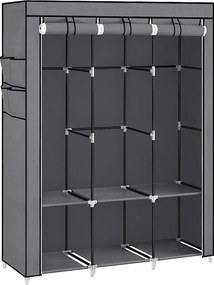 Szafa tekstylna Valora, szara, 3 drzwiowa z półkami i drążkami na wieszaki