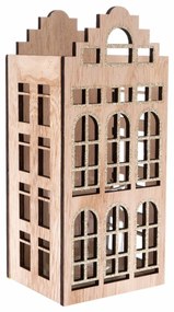 Drewniany świecznik ze szkłem Domek brązowy, 10 x22,5 x 9 cm