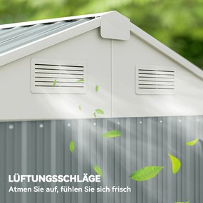 Outsunny Metalowy Domek Ogrodowy 3,5 m², Wysoki Zamykany Schowek z Pochyłym Dachem, Wentylacją i Rękawicami, 209 x 177 x 236 cm | Aosom PL