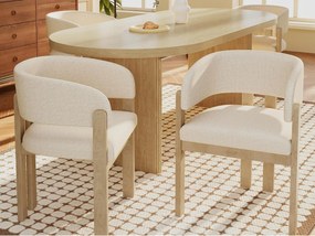 Zestaw 4 krzeseł z litego drewna z podłokietnikami - Konstrukcja z litego drewna - Tkanina bouclé - Naturalny