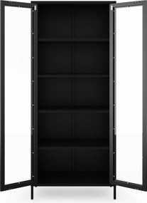 Witryna szklana do salonu metalowa czarna ANGELO Modern 800 x 1850 x 450 mm