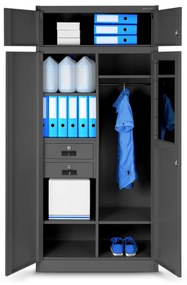 Wielokomorowa szafa socjalna z miejscem na ubrania BORYS, 900 x 1850 x 500 mm, antracytowa