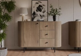 Komoda Opunio 1F 3S – komoda z szufladami i szafką, nowoczesna komoda do salonu, beż piaskowy / dąb cremona / dąb dunin