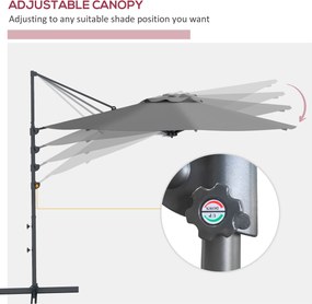 Outsunny Parasol Ogrodowy 3m Korba Regulowany Obrotowy Metal Ciemnoszary | Aosom PL