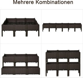 Outsunny podwyższona grządka 6-częściowa skrzynia na rośliny z otworami odpływowymi o wyglądzie rattanu kwietnik DIY kolor brązowy 40 x 40 x 44 cm