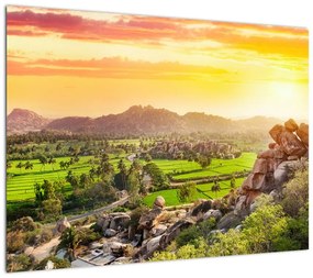 Obraz na szkle - dolina Hampi w Indiach (70x50 cm)