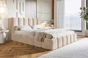 Emporius Palermo łóżko dla dwóch osób - łóżko tapicerowane 180x200 cm - pojemnik i stelaż, tkanina aksamitna, beżowy (Amor Velvet 4304)