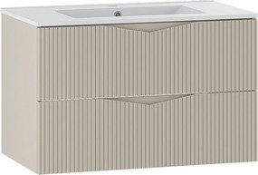 Zestaw do Łazienki 80cm Szafka z Umywalką Ryflowane Fronty Beż Piaskowy Cleo