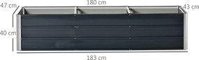 Outsunny podwyższona grządka ze stali, 183 cm x 47 cm x 40 cm