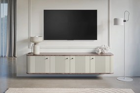 Szafka RTV wisząca Vesper 4D 187 cm - kaszmir / orzech / czarne uchwyty