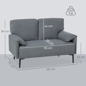 HOMCOM sofa 2-osobowa, grube poduszki, welurowe obicie, sofa tapicerowana, czarny