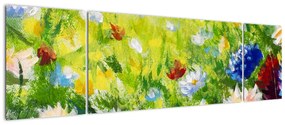 Obraz kwitnącej łąki, obraz olejny (170x50 cm)