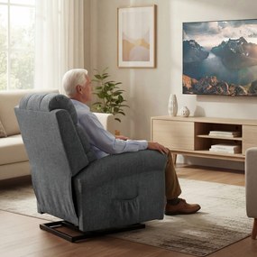 HOMCOM Fotel masujący z funkcją ułatwiającą wstawanie, fotel relaksacyjny, głowice wibracyjne, z funkcją odchylania, wygląd lnu, szary | Aosom PL