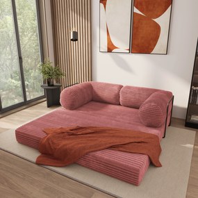 Masseno Sofa piankowa ALVIO z funkcją spania, Kanapa z pianki do salonu, Bezmontażowa, Tkanina sztruksowa – Pudrowy róż TILIA 62