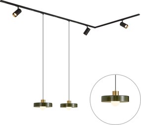 Nowoczesny system szynowy czarny z 2 zielonymi lampami wiszącymi i 3 reflektorami 1-fazowy - Iconic Jeana Luxe Jina