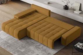 Masseno Narożnik ALESE z funkcją spania i pojemnikiem na pościel Narozniki L, Rozkładana sofa - Żółty, MONOLITH 48