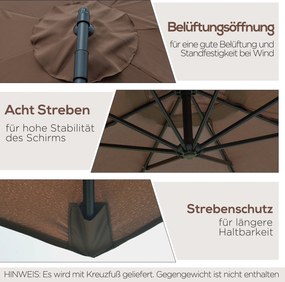 Outsunny Parasol Ogrodowy z Korbką Wodoodporny 3 m x 2,5 m, Stal i Poliester, Kolor Kawa