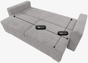 Sofa z Funkcją Spania DRAVOS Szara Sztruksowa Nowoczesna