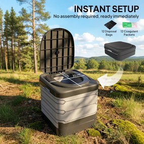 Outsunny Przenośna toaleta kempingowa składana do 150 kg z 12 saszetkami koagulantu i 12 workami na odpady, 42 x 46 x 43,5 cm, szara | Aosom PL