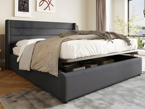 Łóżko z lnu z stelażem na listwy - 140x200cm - Szare