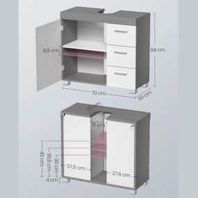 Vasagle Szafka pod umywalkę IVY, 30x70x64 cm, biała/szara
