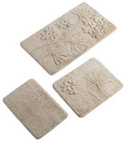 Zestaw 3 beżowych dywaników łazienkowych Flowers