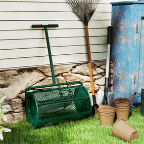 Outsunny Rozsiewacz kompostu 75 l 61x40cm rozsiewacz nawozu trawa ogród z uchwytem T kosz z siatki metal zielony | Aosom PL