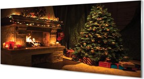 Szklany Panel Świąteczny Salon z Kominkiem