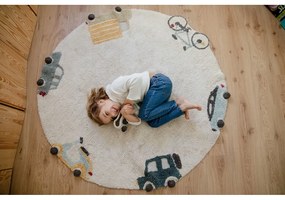 Kremowy bawełniany dywan dziecięcy tkany ręcznie odpowiedni do prania ø140 cm Wheels – Lorena Canals