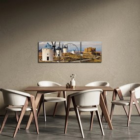 Obraz - Wiatraki Consuegra, Hiszpania (z zegarem) (90x30 cm)