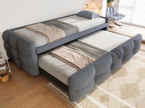 Łóżko piętrowe 90/180x190 cm z weluru - z stelażem na listwy - Szare