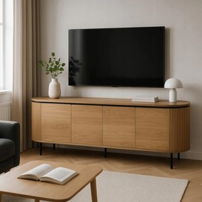 Komoda do Salonu BECK 200 cm Dąb Czterodrzwiowa Ryflowana Nowoczesna