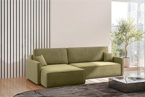 Narożnik z funkcją spania i pojemnikiem w kształcie L Carlos, tkanina Salvador, Oliwkowy, Lewy