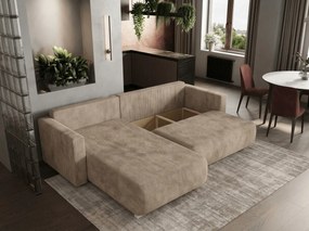 Beżowa rozkładana narożna sofa TAFIRA, dwustronna